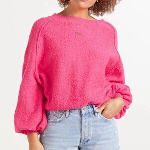 Free People Pink Found My Friend Pullover Crewneck Textured Sweater Size Large